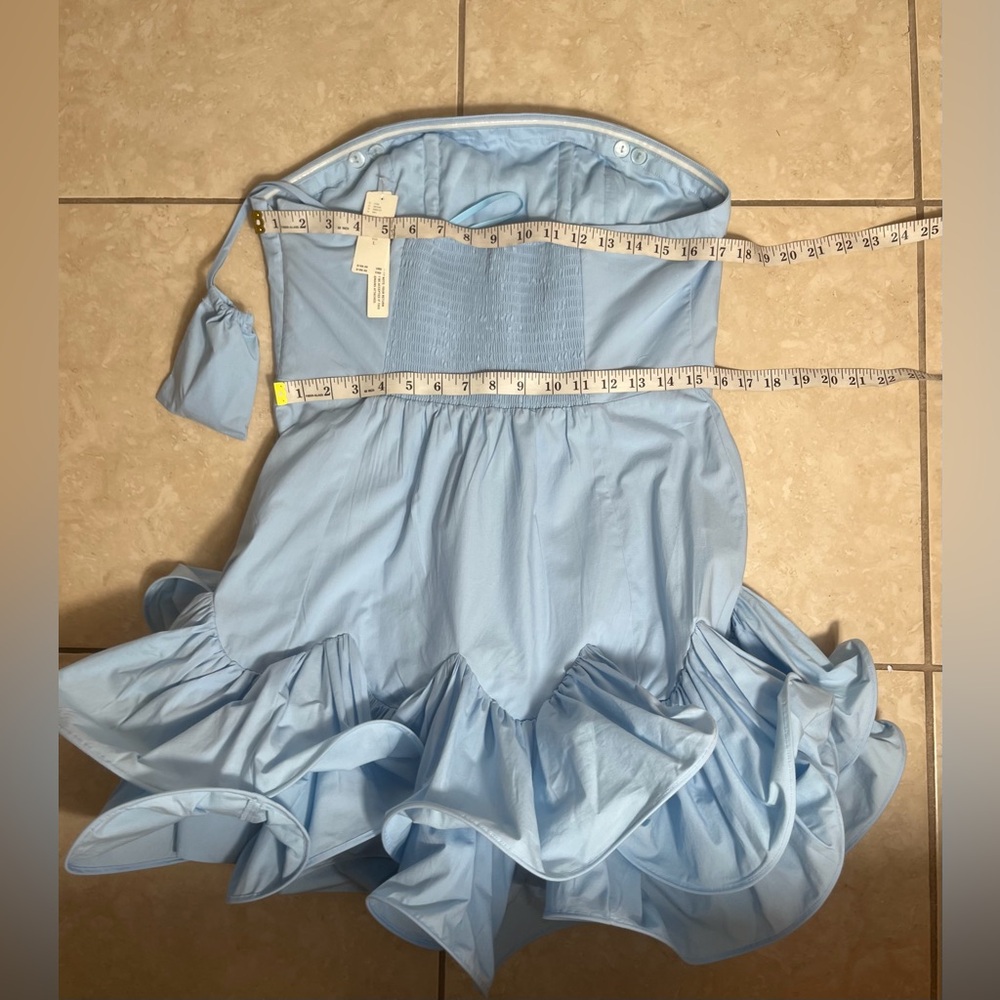 ANTHROPOLOGIE MAEVE STRAPLESS RUFFLE MINI DRESS COLOR SKYRIDE SIZE L NWT - Picture 9 of 11